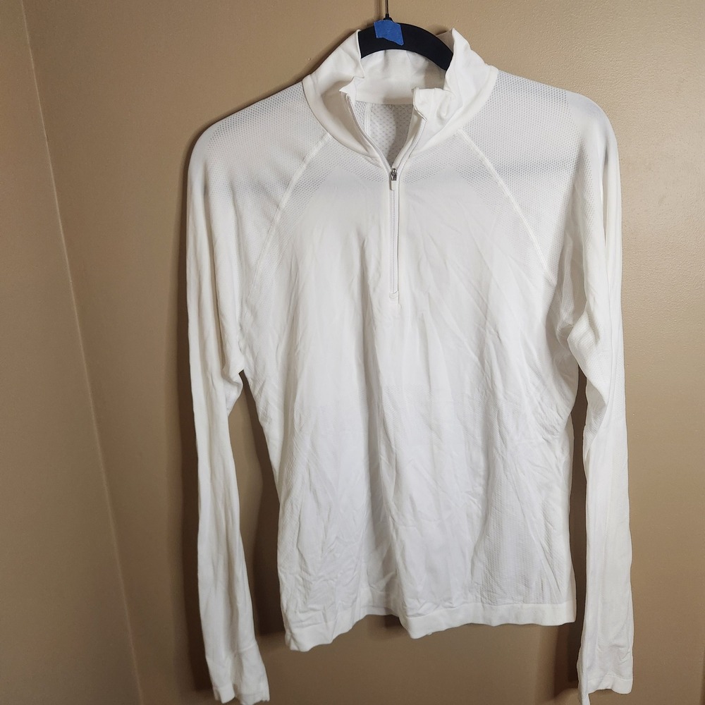 Athleta Momentum Half Zip Pullover White Long Sleeve Running Top Women Size L